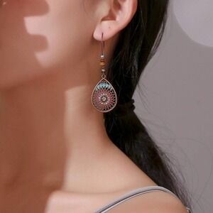 Kara Bronze Bohemian Earrings Drop Ethnic Tribal Wooden Beads Ear Jewelry